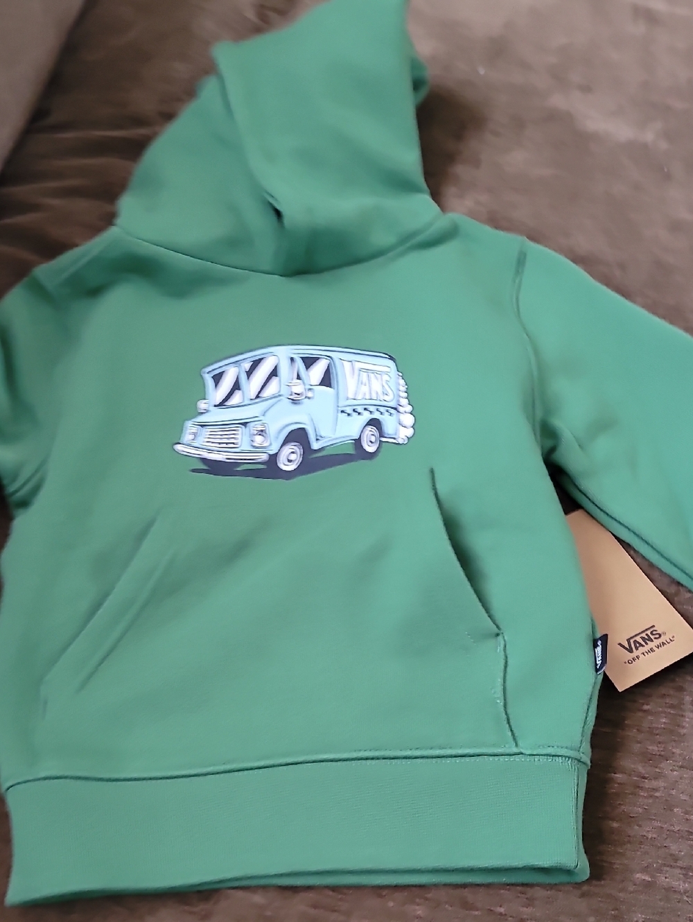 Vans Kids Green Hoodie with Light Blue Van Graphic